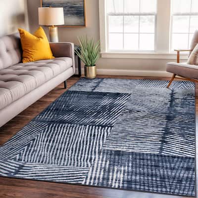 Geometric Stripe Distressed Non Slip Area Rug