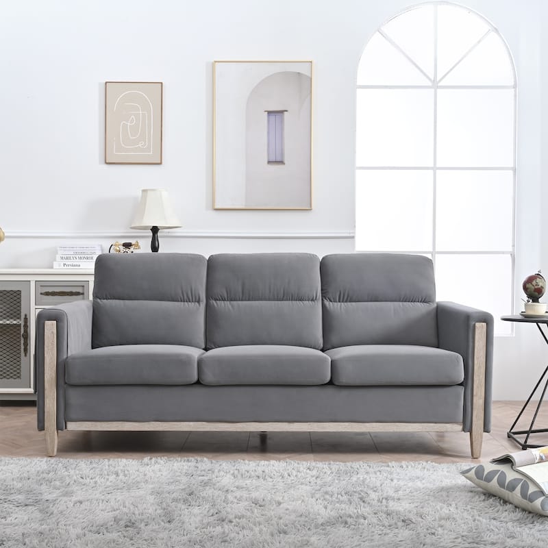 Modern Upholstered Sofa With Side Pocket Solid Wood Frame 3-Seater Sofa For Living Room Bedroom