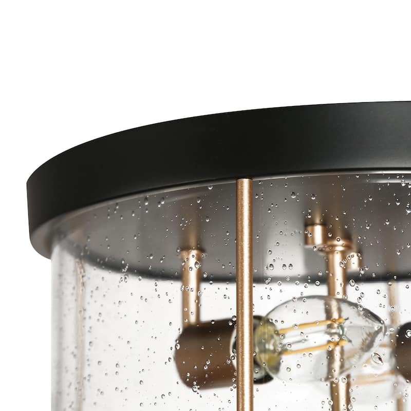 Modern Farmhouse 2-Light Drum Glass Flush Mount Chandelier Black Gold Ceiling Light - D 11" x H 6"