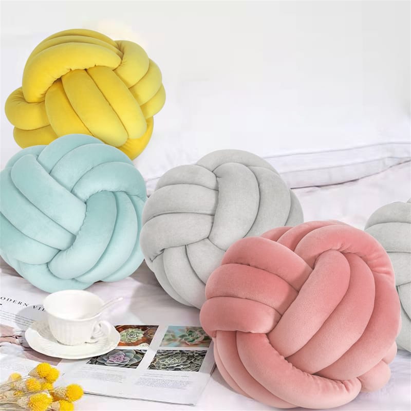 Adeco Doll Cotton Knot Ball Throw Pillow Velvet Decorative Round Pillow