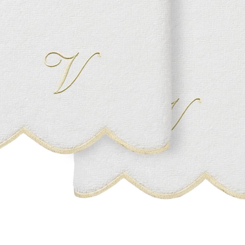 Authentic Hotel and Spa 100% Turkish Cotton Beige ADORNIA Scallop Personalized 2 Piece Hand Towel Set - 2 Hand Towels