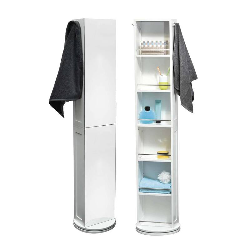 Rotating Storage Cabinet Full-Length Mirror 360-Degree Swivel - 66 5/8''H x 12''L x 14.4'' base diameter