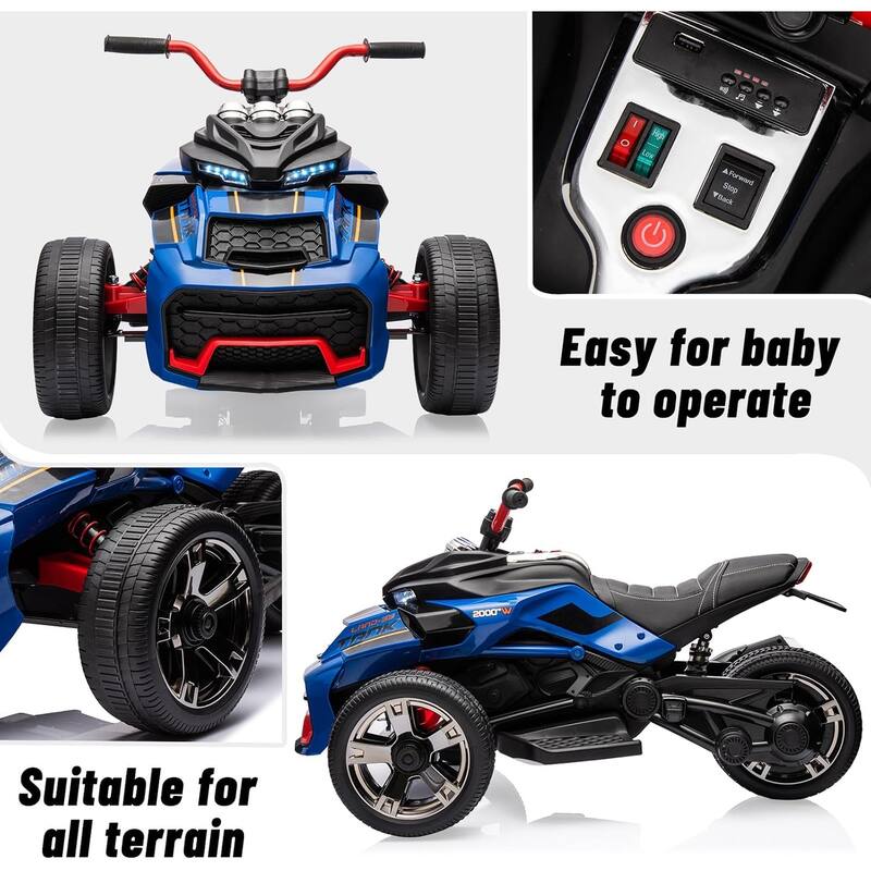 12V Kids Ride On ATV, 3 Wheeler Motorcycle, Rechargeable Battery-Powered ATV Toy Car