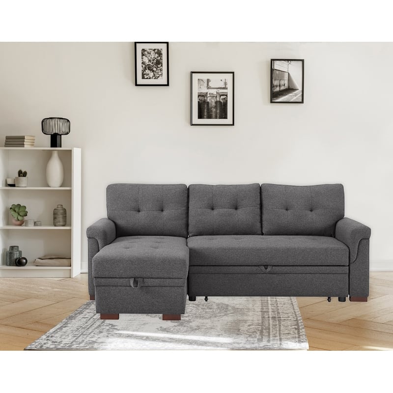 84" Dark Gray Linen Sleeper Sofa with Storage Chaise