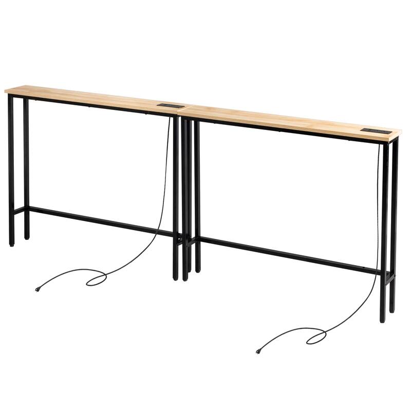 Metal Console Sofa Tables with Built-In USB and AC Ports Pack of 2 - 78.7 x 5.9 x 31.1 in