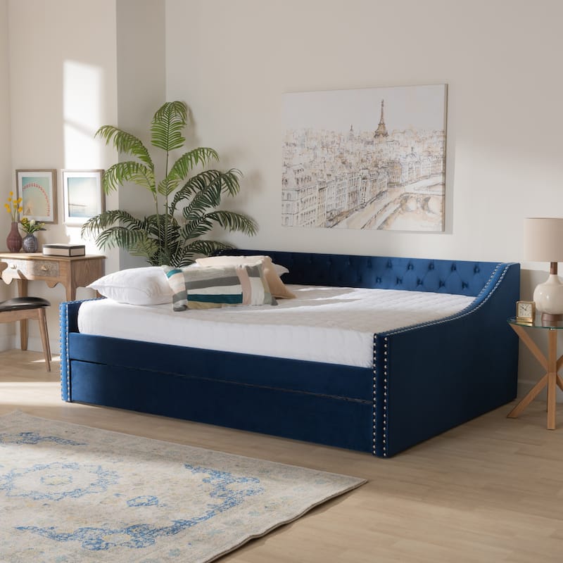 Raphael Modern Velvet Fabric Upholstered Daybed with Trundle