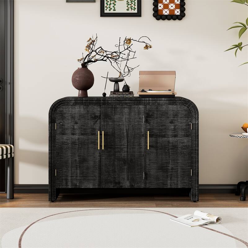 Retro Minimalist Curved Sideboard with Handles and Adjustable Dividers