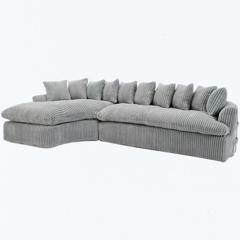 127"Corduroy L-Shaped Sectional Sofa with High-Resilience Foam, 10 Back Cushions, and No Assembly Required