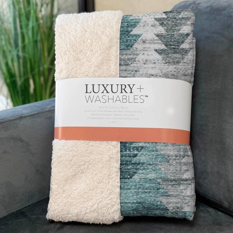 Premium Machine Washable Boho Modern Sherpa Throw Blanket