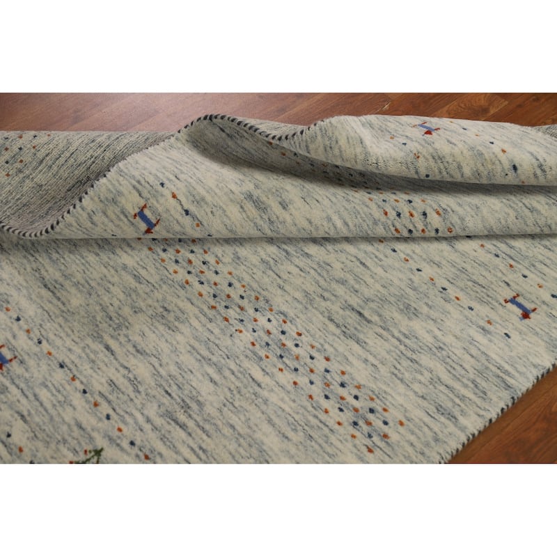 Tribal Ivory Gabbeh Oriental Area Rug Hand-Knotted Wool Carpet - 4'0" x 5'10"