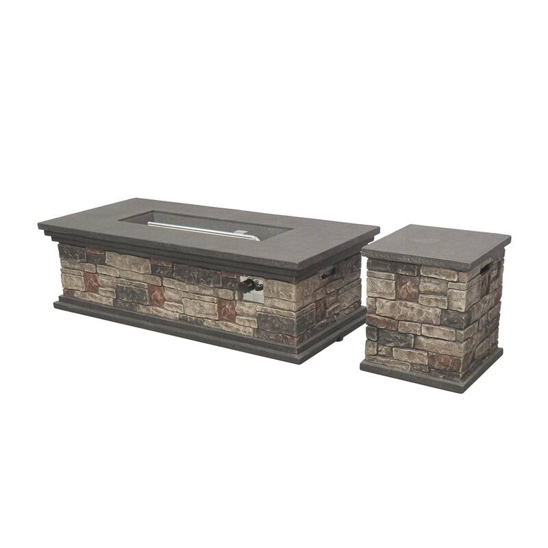 Chesney Outdoor 56" Rectangular 50,000 BTU Light Weight Concrete Fire Pit by Christopher Knight Home - Brown