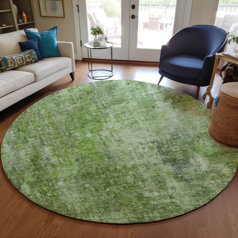 Machine Washable Indoor/ Outdoor Chantille Abstract Solid Rug - Olive - 8' x 8'