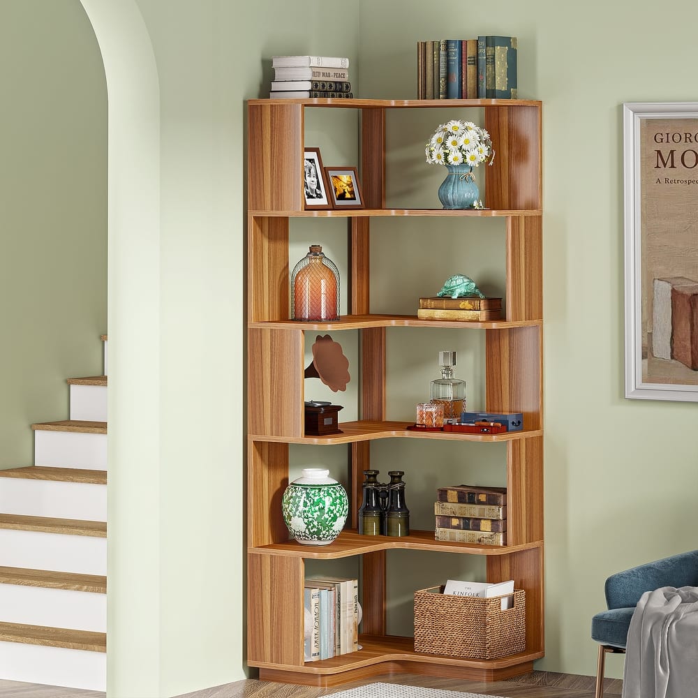 6-Tier Corner Bookshelf, Modern Bookcases for Home Office, Living Room - 23.62" D x 23.62" W × 64.96" H