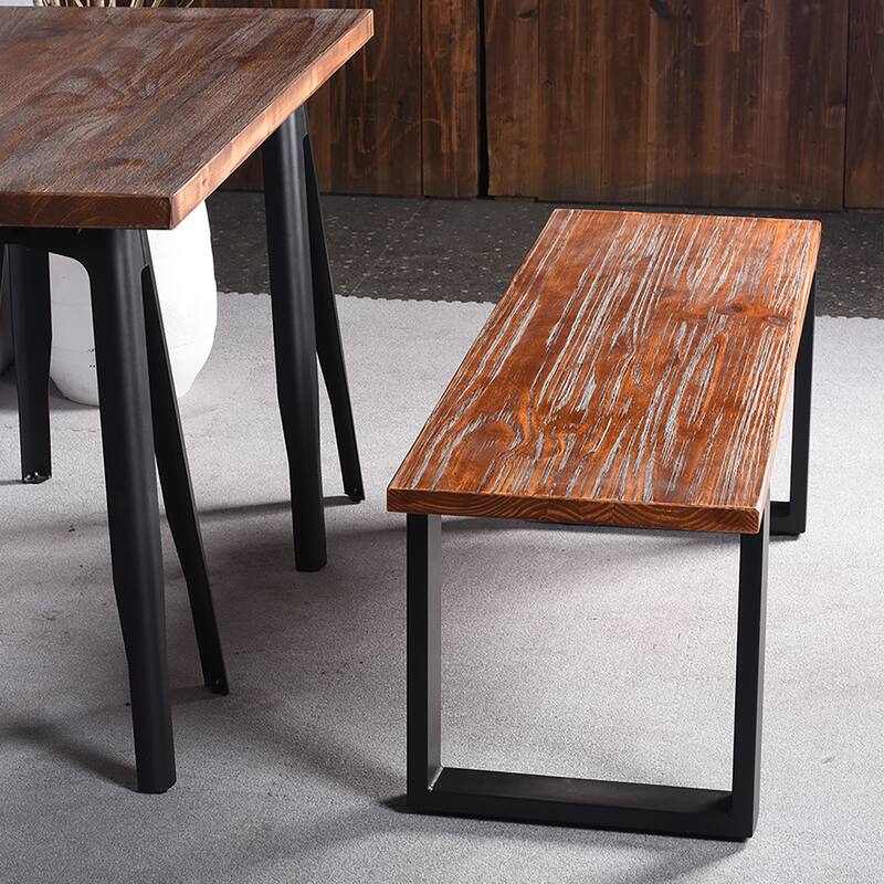 Wooden Bench with Matte Black Metal Frame Seating