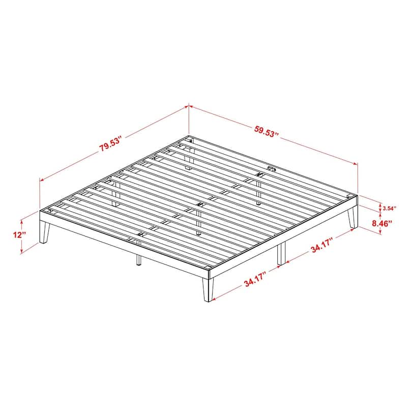 Retro Platform Bed Frame - Modern Wood Bed with Solid Legs - Mid-Century Bedroom Furniture - Walnut Finish