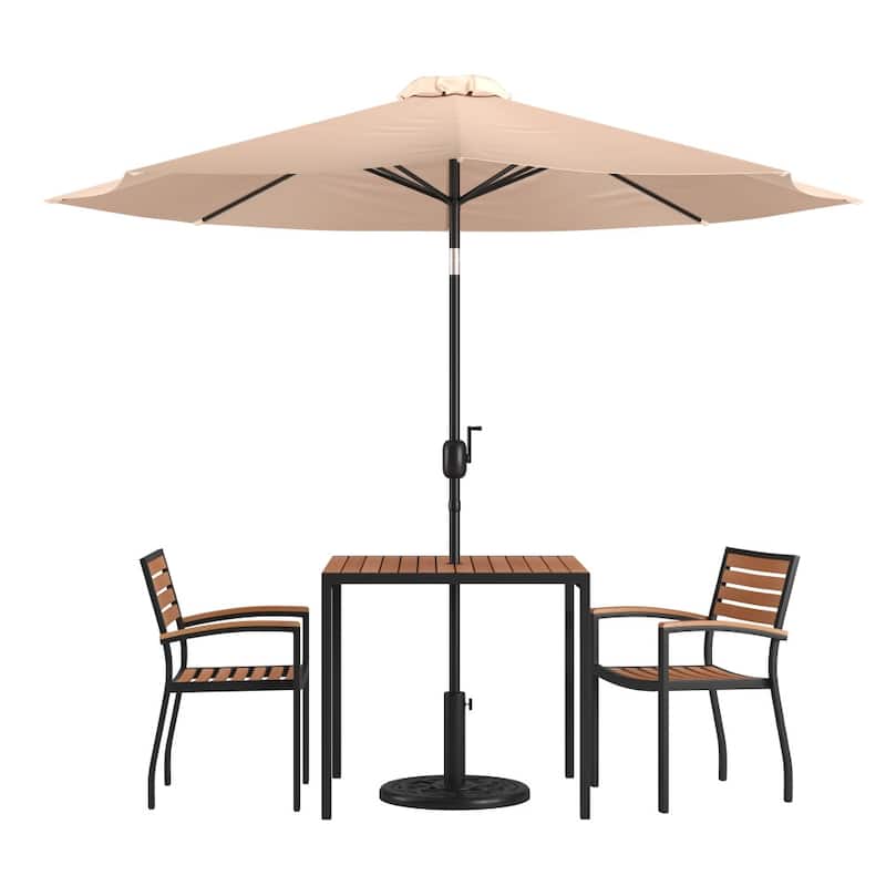 Patio Set wirh 35" Table, 2 Chairs, and Umbrella with Base - 35.25"W x 35.25"D x 29.5"H