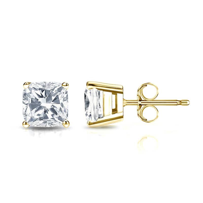 Auriya Lab Grown Cushion 4-Prong Diamond Stud Earrings 2.00 to 10.00 ct. tw. Push-Back (D-E VVS) - 4.50ct. wt. - Gold - Yellow