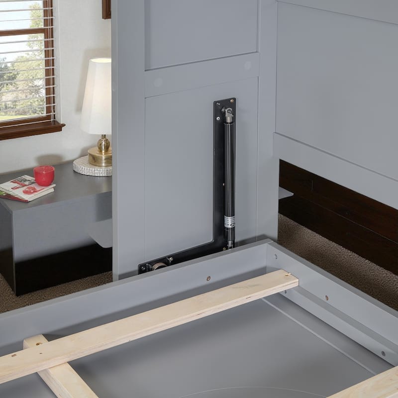 Full/Queen Size Murphy Wall Bed with Cabinet, Space-Saving Fold-Out Bed with Slat Support, No Box Spring Needed