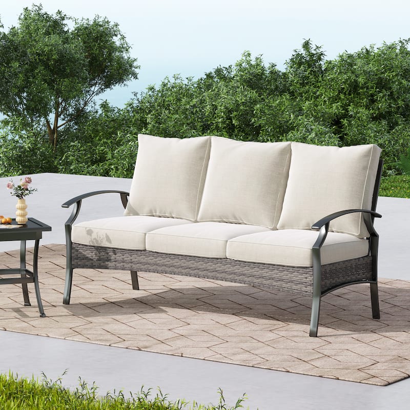 Outdoor Patio 3-Seat Wicker Sofa