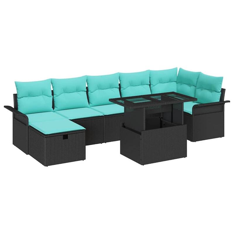 vidaXL 8 Piece Garden Sofa Set with Cushions Black Poly Rattan - 117.1×52.2×27.2