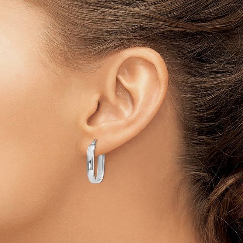 Curata 14k White Gold Polished Oval Tube Hoop Earrings (3.5mm x 22mm)