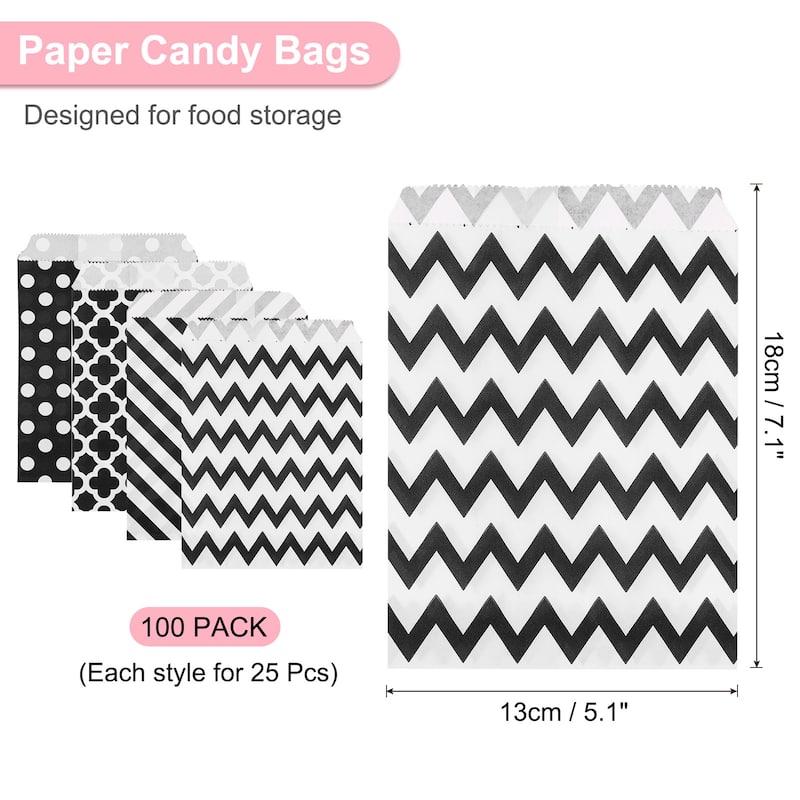 100Pcs Kraft Paper Treat Bags, 7" x 5" Candy Bags Flat Favor Bags - Black