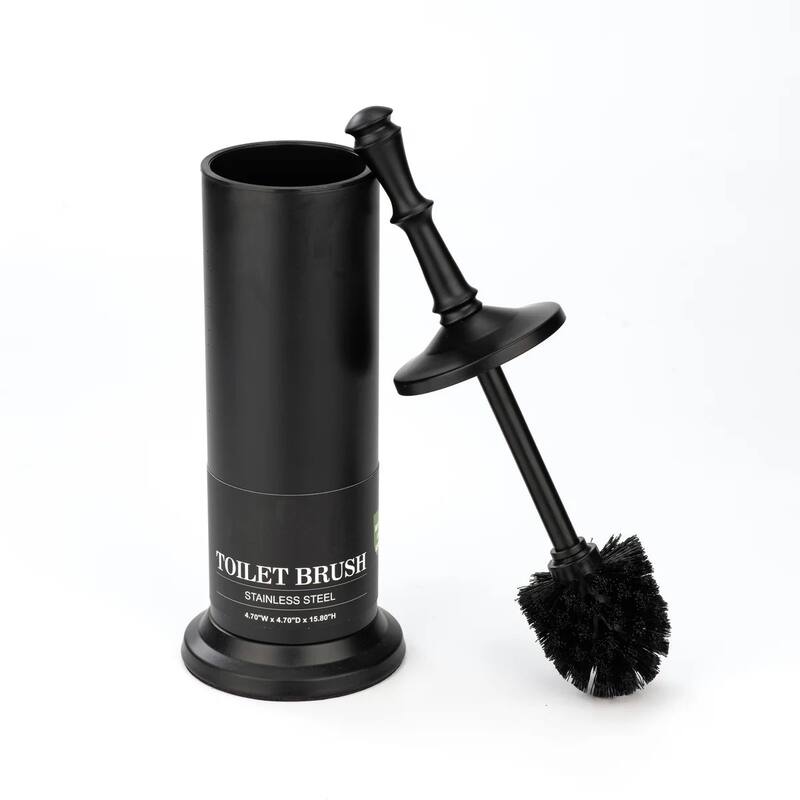 16" Tall Black Toilet Brush Set with Holder