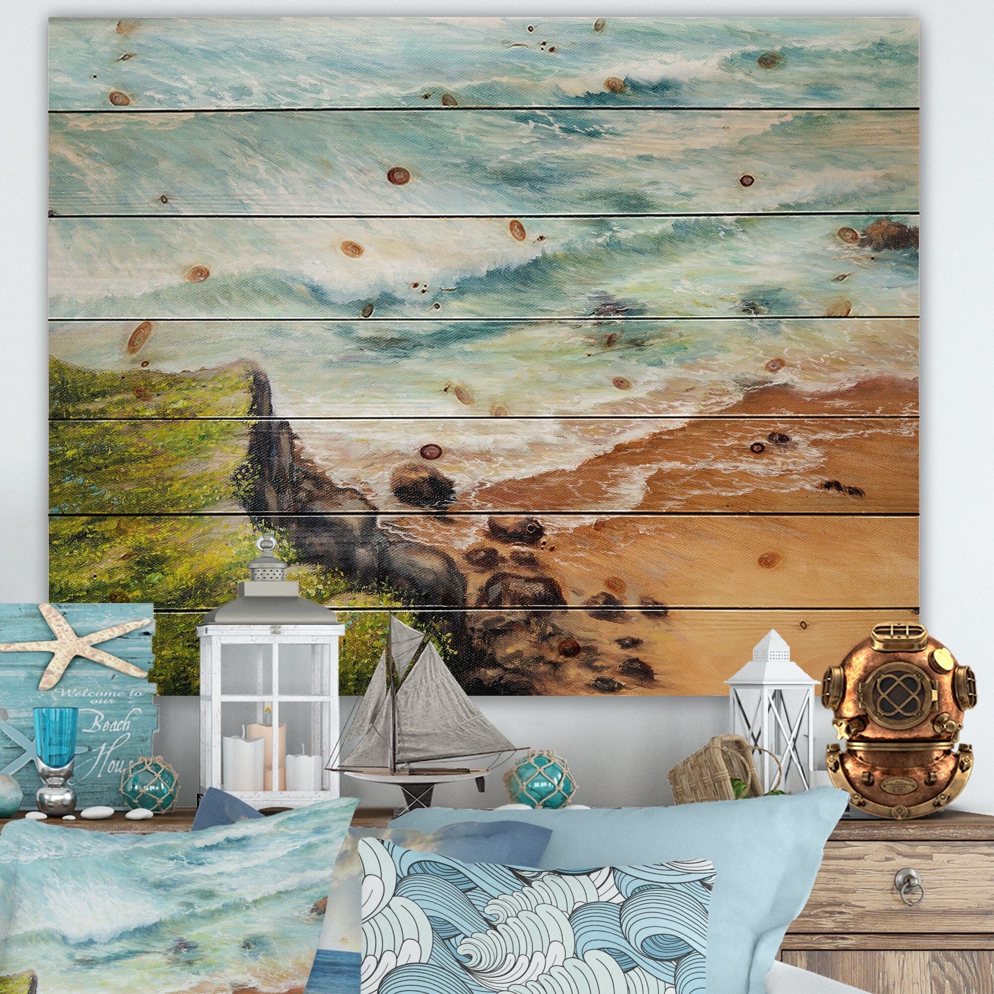 Designart 'Wild Blue Ocean Waves IV' Nautical & Coastal-image