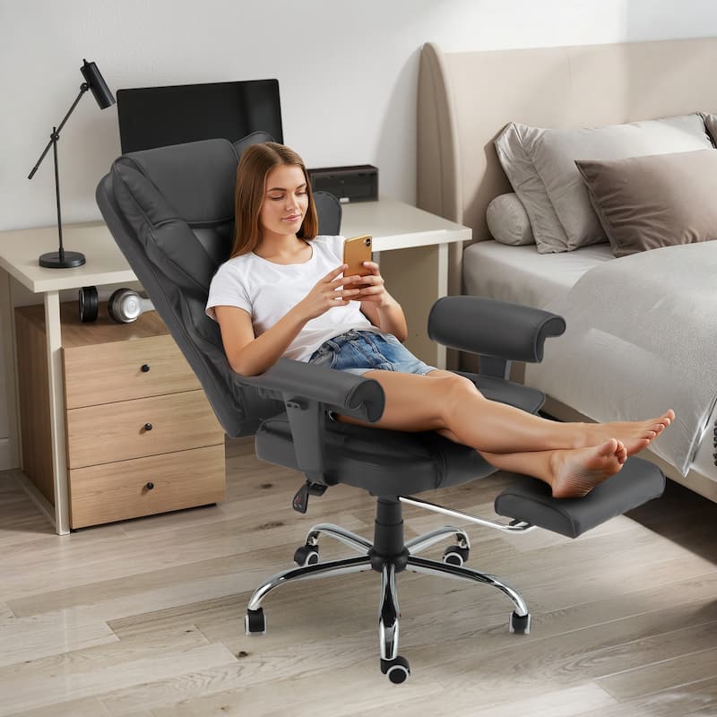 Ergonomic 6-Point Massage Office Chair with Heating, Reclining Function, Retractable Footrest, and Adjustable Armrests