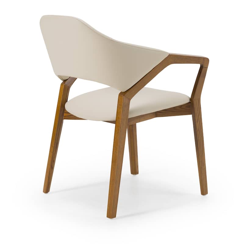 Modrest Ocasio Mid-Century Modern Cream Vegan Leather & Walnut Dining Chair