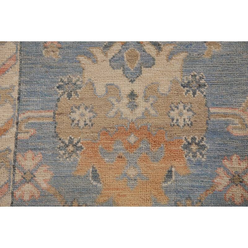 Hand Knotted Oriental 100% Wool Carpet Transitional All-Over Navy Blue & Blues Oushak Area Rug - 11' 10'' X 9' 1''