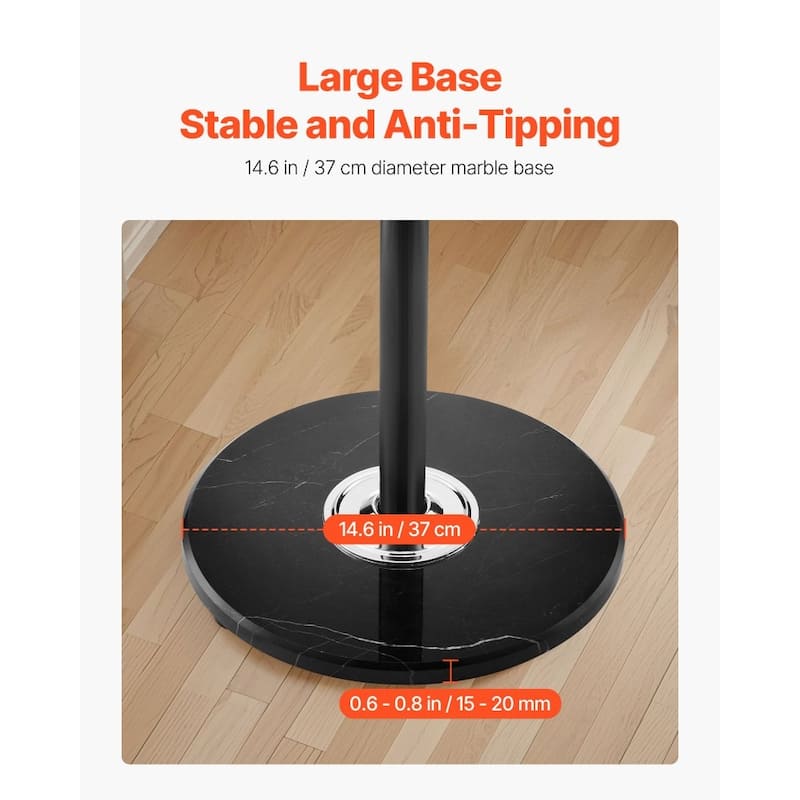Black 14 Hooks Freestanding Coat Rack with Thick Carbon Steel Rod and Stable Marble Base - 14.57” x 14.57” x 69.29”