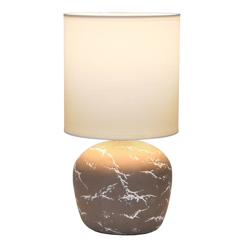 Rounded Marble Style Table Lamp with Drum Shade - 12.5" - Taupe and White
