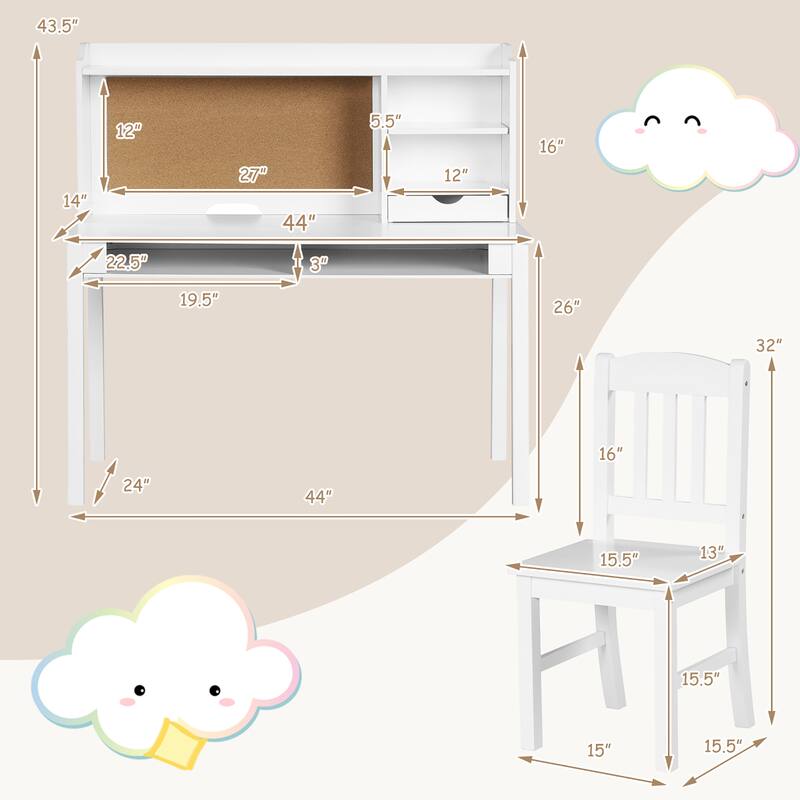 Kids Desk and Chair Set Children Study Writing Desk with Chair
