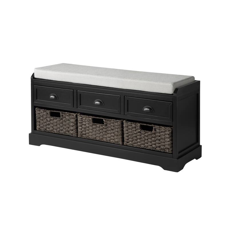 Wood Storage Bench with 3 Drawers and 3 Baskets