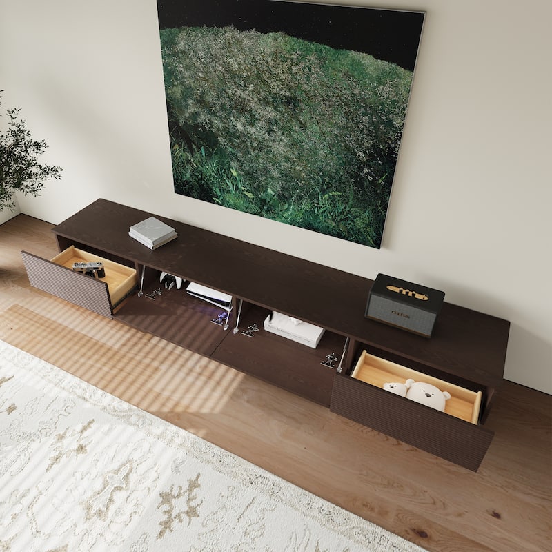 78.74 Mid Century Modern TV Stands, Dark Brown Solid Wood Media Consoler, Fully assembled