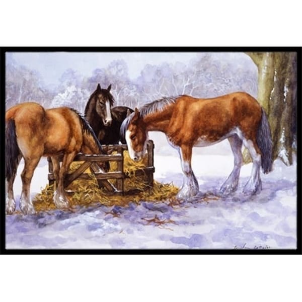 Carolines Treasures BDBA0297JMAT Horses Eating Hay in the Snow Indoor or Outdoor Mat 24 x 36