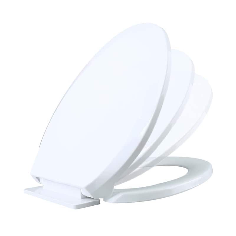 White Plastic Elongated Toilet Seat Slow Close with Adjustable Mounting Hardware