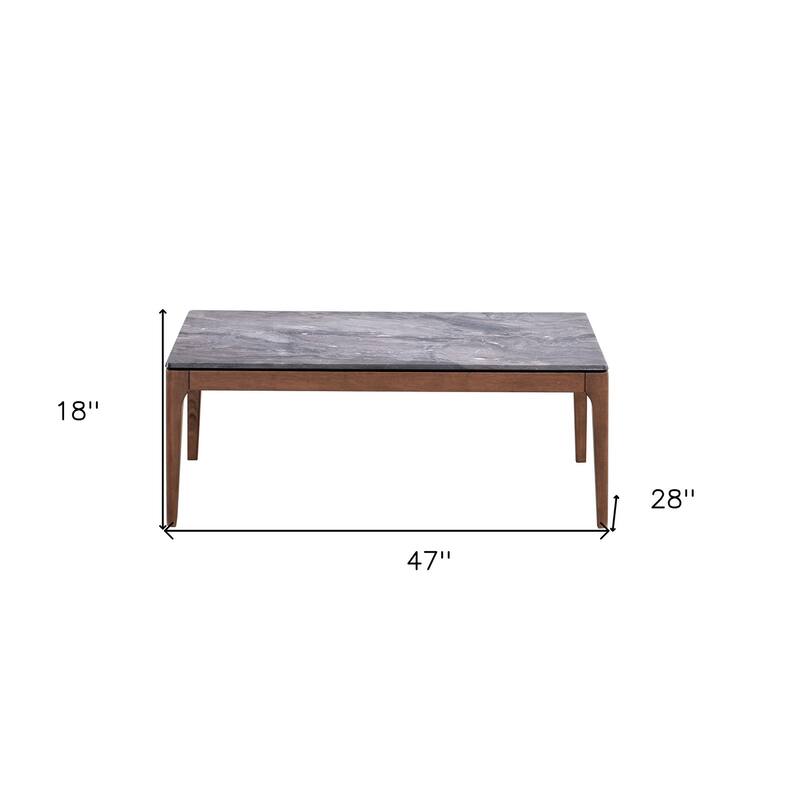 HomeRoots 47" Gray and Walnut Stone And Solid Wood Coffee Table - 47' X '18' X '28