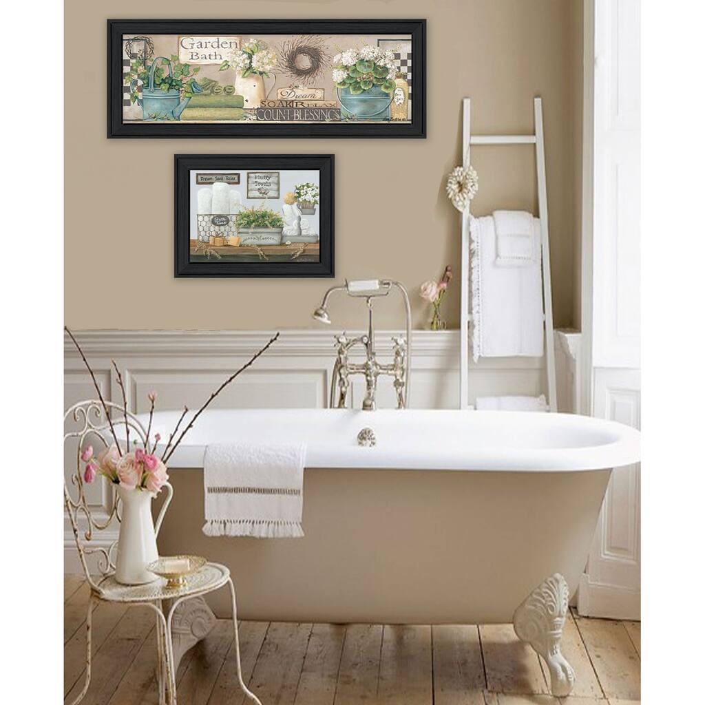 Trendy Decor 4U "Bath Time-Dream, Soak and Relax" Printed Framed Wall Art by Pam Britton