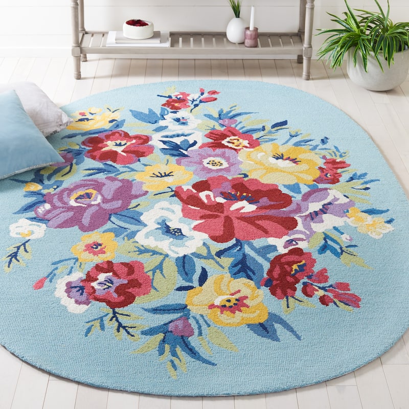 SAFAVIEH Handmade Chelsea Astronomy Floral Wool Rug - 4' x 6' Oval - Blue/Rose