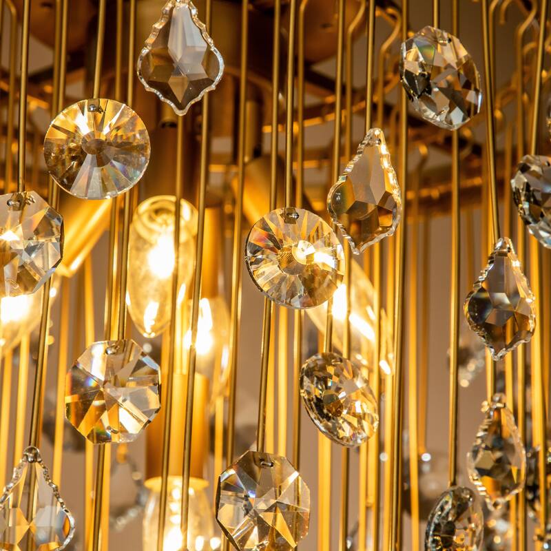 5-Light 20" Contemporary and Glam Antique Gold Rain Drop Crystal Flush Mount