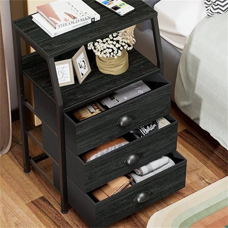 Small Nightstand with 3 Fabric Storage Drawers