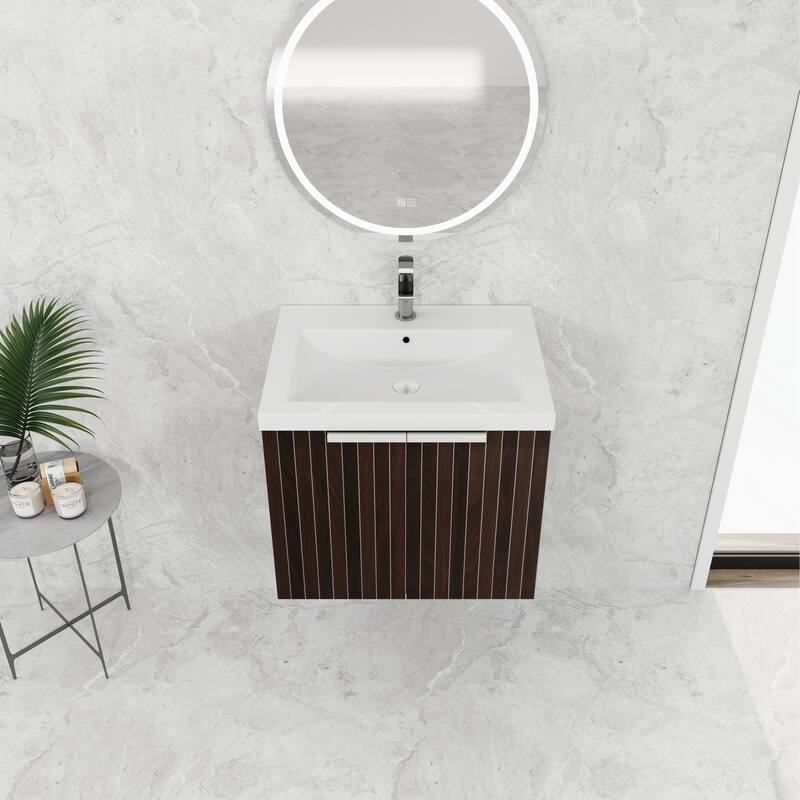 48in Bathroom Vanity with Resin Sink, Soft Close Hinges, 3 Doors, Eco-Friendly Design, Wall-Mounted Floating Cabinet
