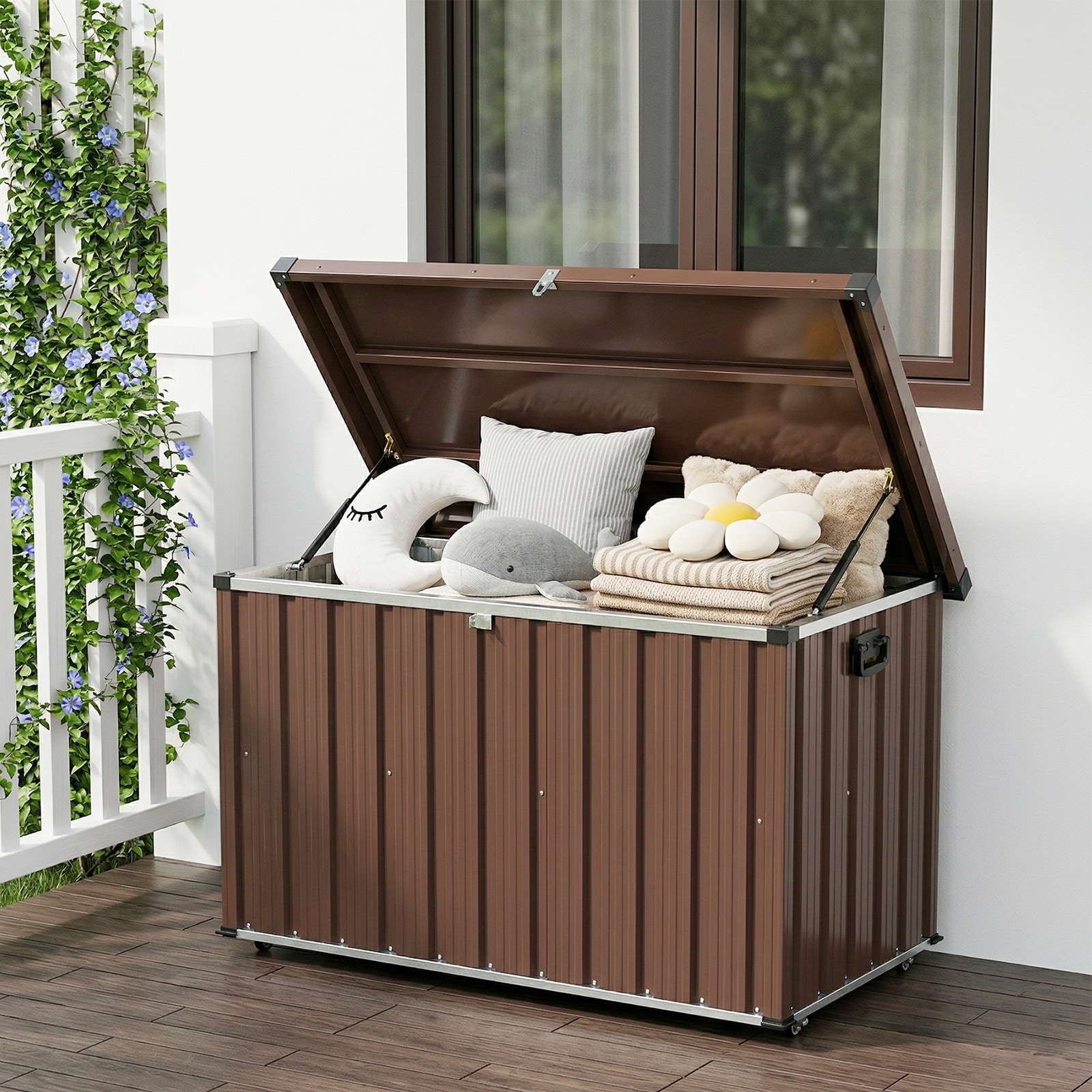 Garvee 200 Gallon Galvanized Steel Lockable Patio Outdoor Storage Deck Box for Furniture & Supplies