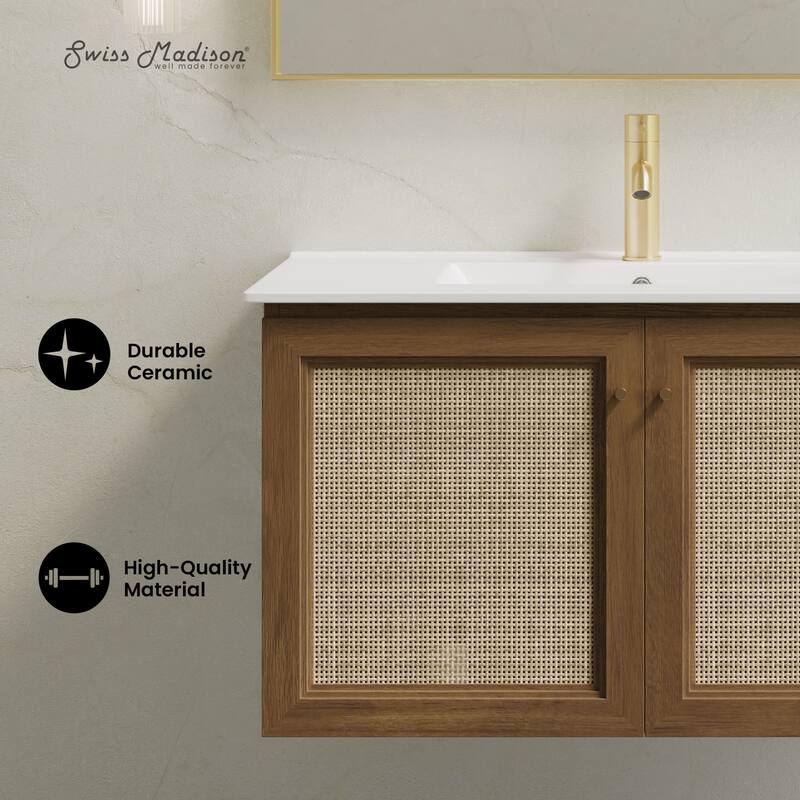 Classe 36" Wall-Mounted Bathroom Vanity In Brown Oak With Single Faucet Hole Vanity Top - 36