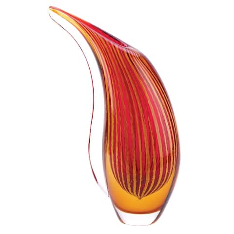 Crimson Sunset Art Glass Vase - 7 1/2" x 3 1/2" x 12 1/4" high.