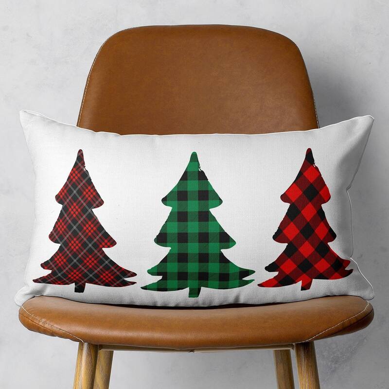 Christmas Tree Trio Plaid Lumbar Throw Pillow - Single