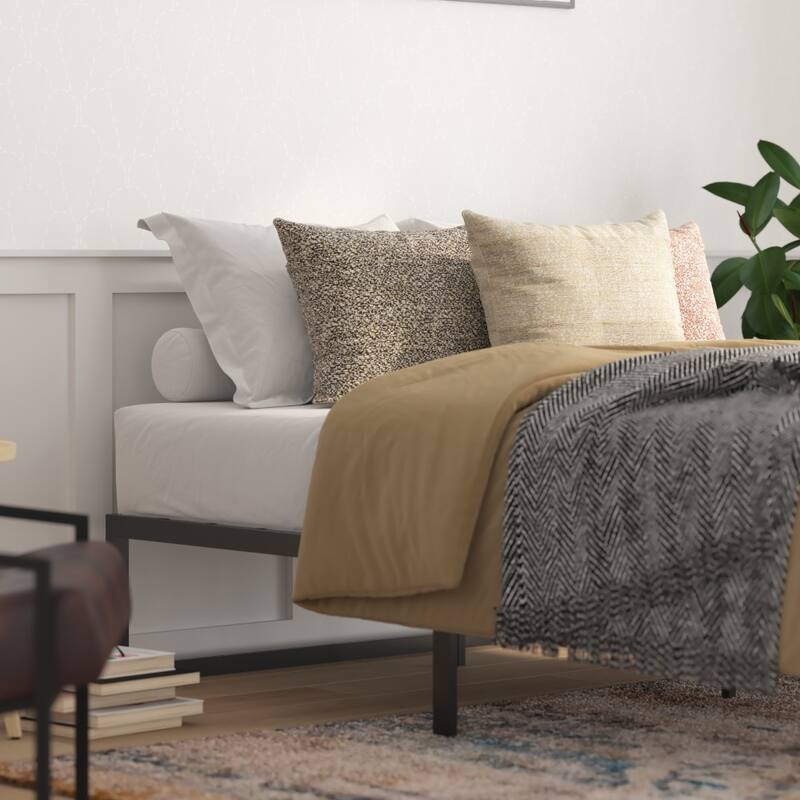 14" Metal Platform Bed Frame with Steel Slat Supports-No Foundation Needed