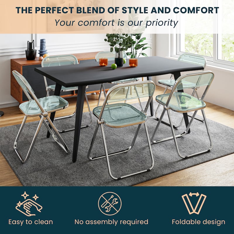 Lawrence Modern Clear Acrylic Sleek Transparent Folding Chair with Chrome Steel Frame Set of 4 - 30"